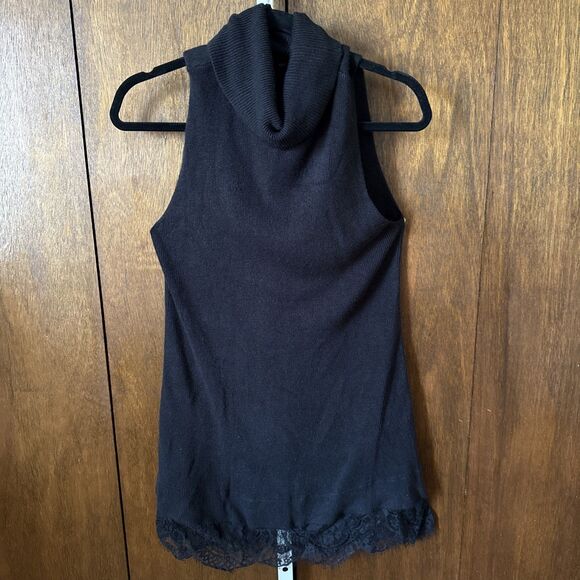 Apt. 9 Sweaters - SleevelessSweater Cowl Neck Dress/long Top Black office casual sz L Lace Bottom